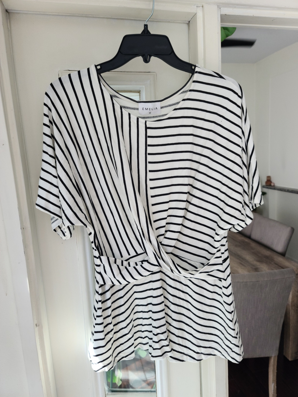 Emelia White & Black Striped Twist-Front Midi Top